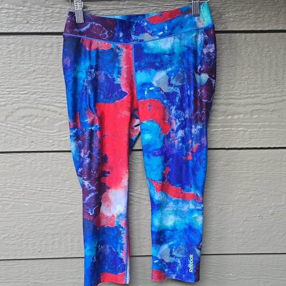 reebok compression leggings capri red white blue S